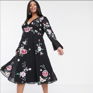 asos design embroidered midi dress with lace trims ASOS DESIGN embroidered pleated midi dress with lace inserts in dusky pink